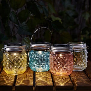 Solcellelykt i glasskrukke, høyde 8 cm