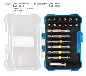 Cocraft bitssats S2-stål, korta och långa bits, 19 delar