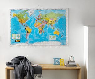 Stor världskarta, laminerad, 137 x 89 cm