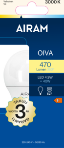 LED-lamppu E27 4,9 W Airam Oiva, lämpimän valkoinen