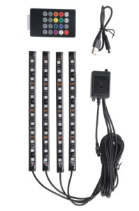 Interiørbelysning bil, lyslist LED, RGB, 4-pakning