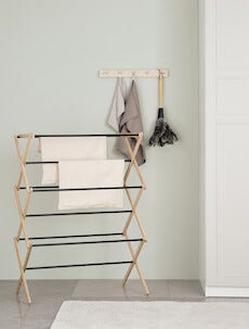 Pyykkiteline puuta ja metallia, kokoontaitettava