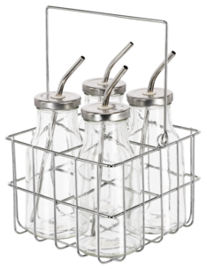 Lasipullot ja pillit, 4 kpl