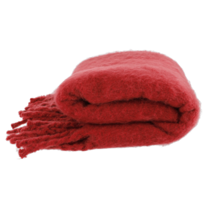 Strikket pledd med frynser 127x152 cm, rødt