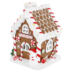 Batteridrevet pepperkakehus med LED-belysning, 13,5 cm