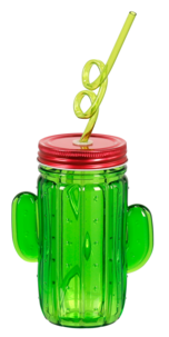 Plastkrus med lokk og sugerør, kaktus