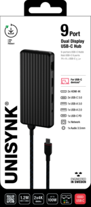 Unisynk USB-C hub 9-portar med 2 x HDMI, USB-C mm