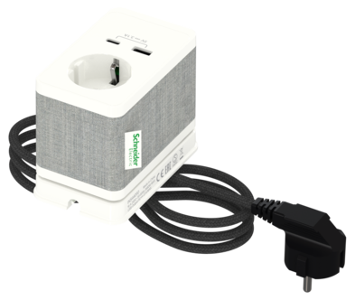 Schneider Unica bordenhet med jordet stikkontakt og 2 USB-porter