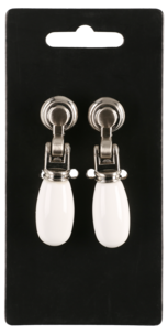 Porslinsknopp vit/matt krom, 2-pack