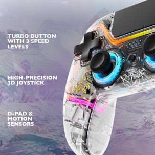Deltaco håndkontroll til PS4 og PC, gjennomsiktig RGB