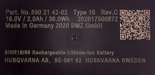 Batteri 18 V/2000 mAh Gardena/Husqvarna/McCulloch/Flymo