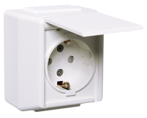 Elko RS enkel stikkontakt påvegg jordet, IP44, Nordic renhvit