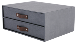 Lådförvaring med 2 lådor och läderhandtag, mörkgrå