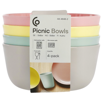 Muovikulhot 0,5 litraa, eri värejä, 4 kpl