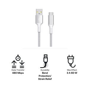 Stoffkledd USB C kabel 3m USB-A til USB-C Clas Ohlson