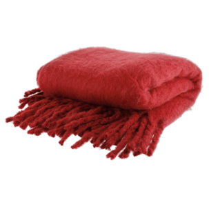 Stickad filt med fransar 127x152 cm, röd