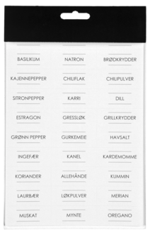 Etiketter til glass, krydder og tørrvarer