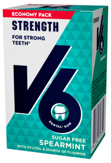 V6 Strong Teeth Spearmint tyggegummi sukkerfri, 70 g