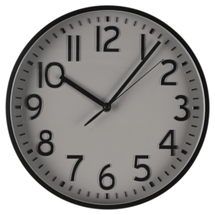 Musta seinäkello, harmaa kellotaulu, 29 cm