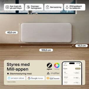 Mill Invisible Smart WiFi Sähköpatteri Gen. 4, valkoinen, 2000 W