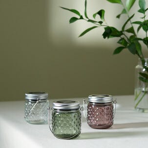 Solcellelykt i glasskrukke, høyde 8 cm