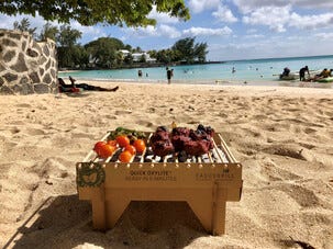 Engangsgrill av kartong og bambus, med briketter