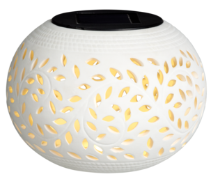 Aurinkokennolyhty keramiikka valkoinen