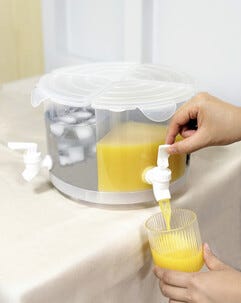 Drikkedispenser med 4 tappekraner, lokk og dreiebrett, 5,5 liter