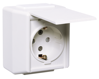 Elko RS enkel stikkontakt påvegg jordet, IP44, Nordic renhvit