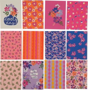 Postikortti, kukka-aihe ja kirjekuori, 12 kpl