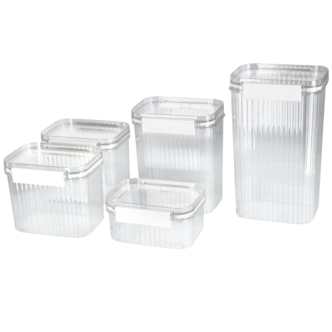 Plastburkar med lock stapelbara, 5-pack