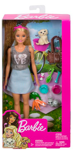 Barbie dukke med hund og kanin, 3+