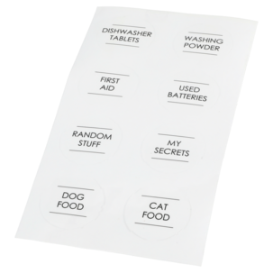 Metallboks med lokk og etiketter, beige