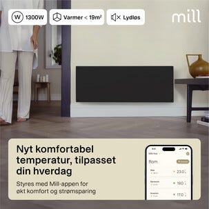 Mill Glass Smart WiFi element Gen. 4, svart, 1300 W