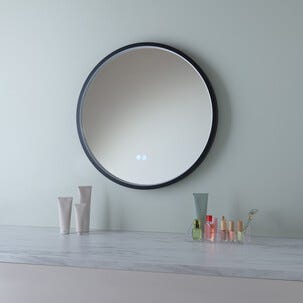 Rundt baderomsspeil med dimbart lys, svart, 60 cm