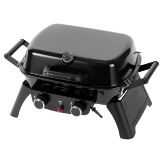 Liten, portabel gassgrill, 2 brennere og termometer