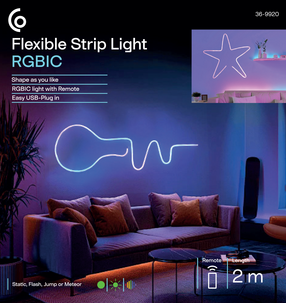 Fleksibel LED-list RGBIC USB med fjernkontroll, 2 m