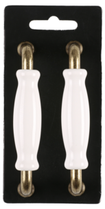 Porslinshandtag vitt/antik guld, 2-pack