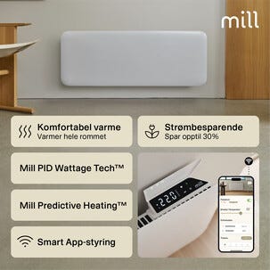 Mill Invisible Smart WiFi Sähköpatteri Gen 4, valkoinen, 1300 W
