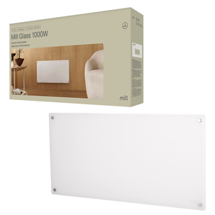 Mill panelelement med termostat, glas, vit