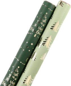 Julpapper premium grönt och guld 70 cm x 3 m 2-pack