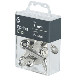 Paperipuristin Bulldog metalli 31 mm hopea, 5 kpl