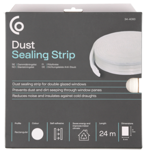 Tetningslist hvit, 1–5 mm, holder støv ute