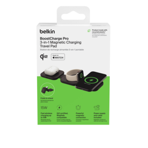 Belkin BoostCharge Pro 3-i-1 trådløs reiselader Qi2, 15 W