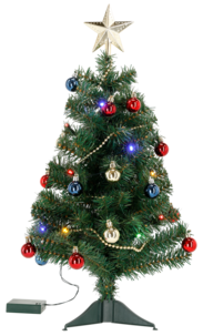 Mini juletre 60 cm med farget LED-belysning og pynt