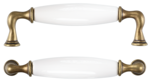 Porslinshandtag, vit/antik guld