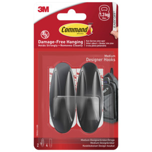 Command självhäftande krokar design 1,3 kg, svart, 2-p