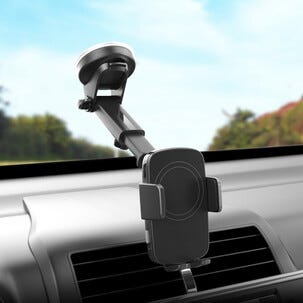 Puhelinteline autoon, puristuskiinnike, langaton Qi ja imukuppi