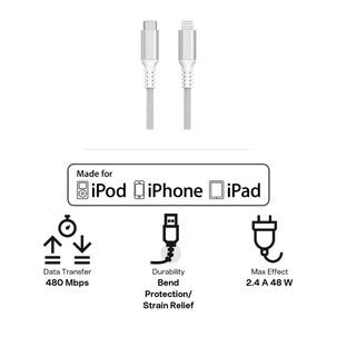 Stofftrukket USB-C til Lightning ladekabel for iPhone 3m Clas Ohlson