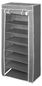 Skohylle i tekstil, flere hylleplan, grå